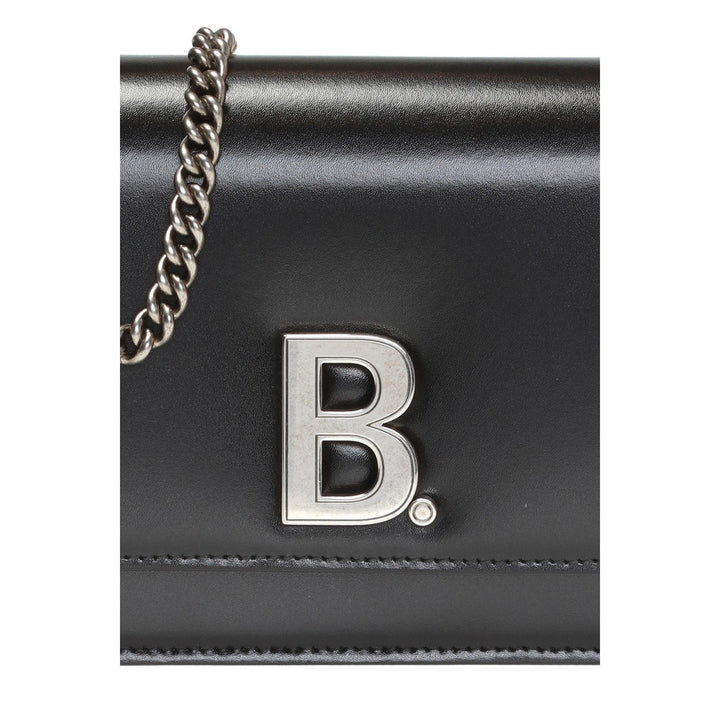 Balenciaga Black Calfskin Leather Silver Logo Chain Wallet Bag 593615