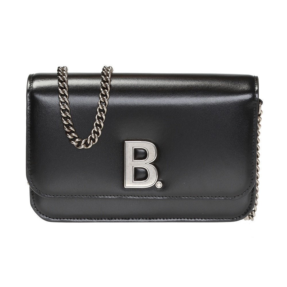Balenciaga Black Calfskin Leather Silver Logo Chain Wallet Bag 593615