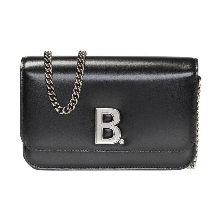 Balenciaga Black Calfskin Leather Silver Logo Chain Wallet Bag 593615
