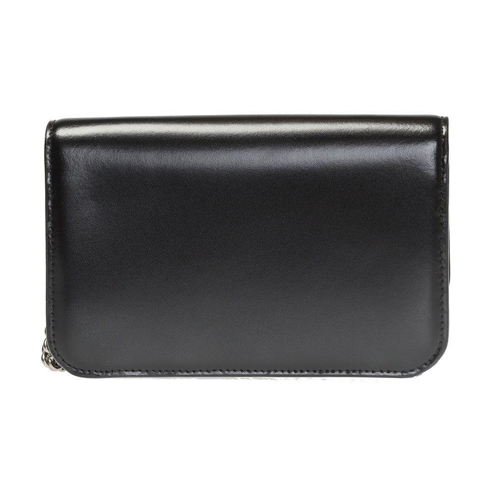 Balenciaga Black Calfskin Leather Silver Logo Chain Wallet Bag 593615