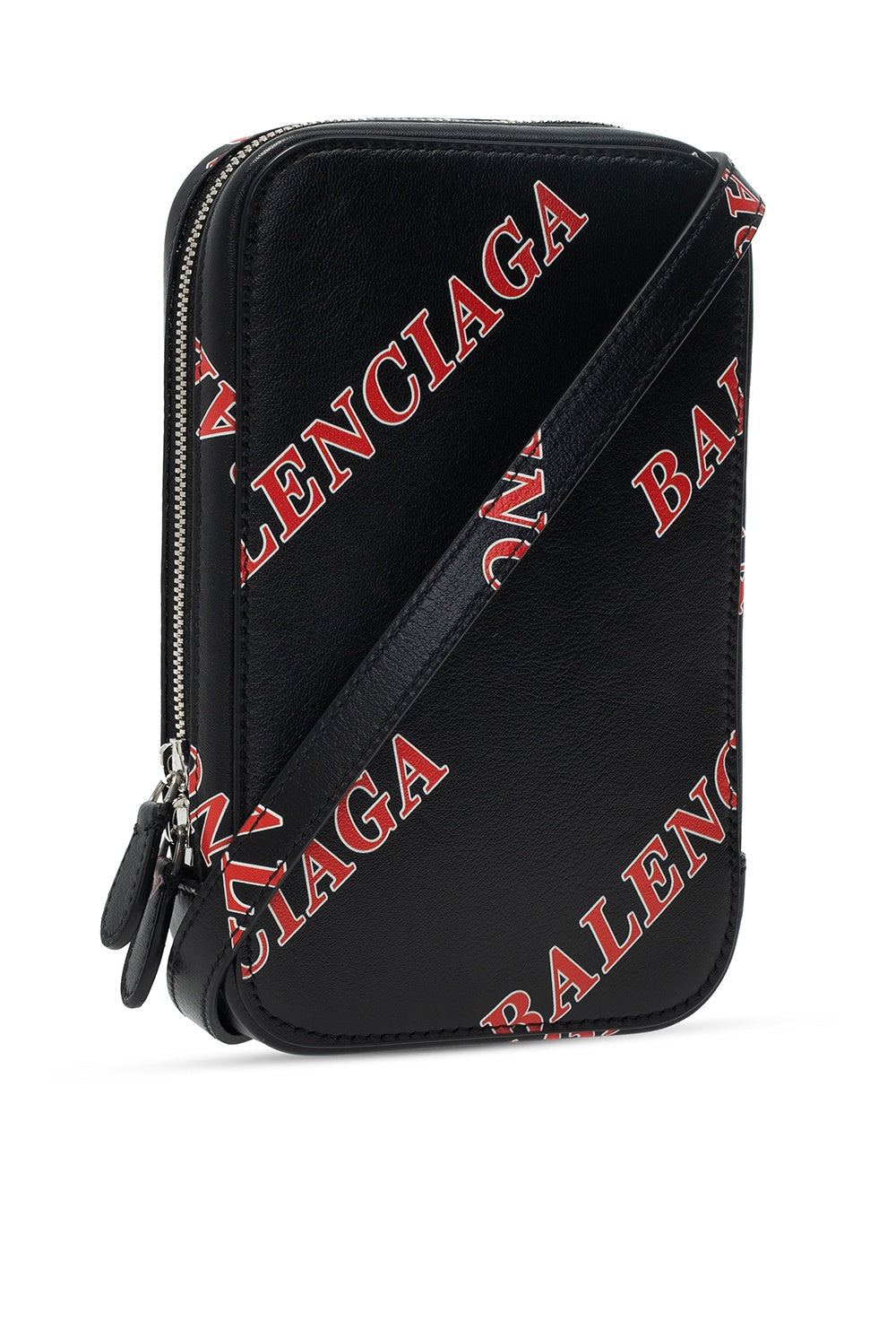 Balenciaga Black Calfskin Leather Sport Print Phone Holder Bag 618189