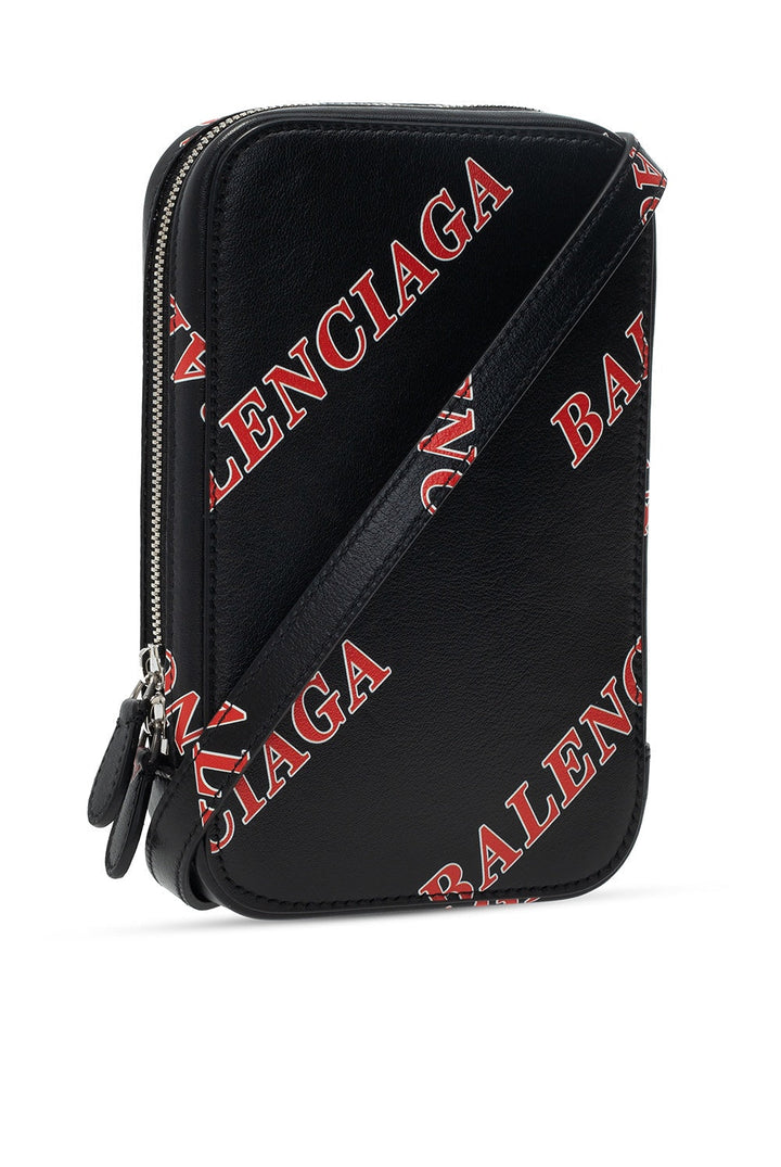 Balenciaga Black Calfskin Leather Sport Print Phone Holder Bag 618189