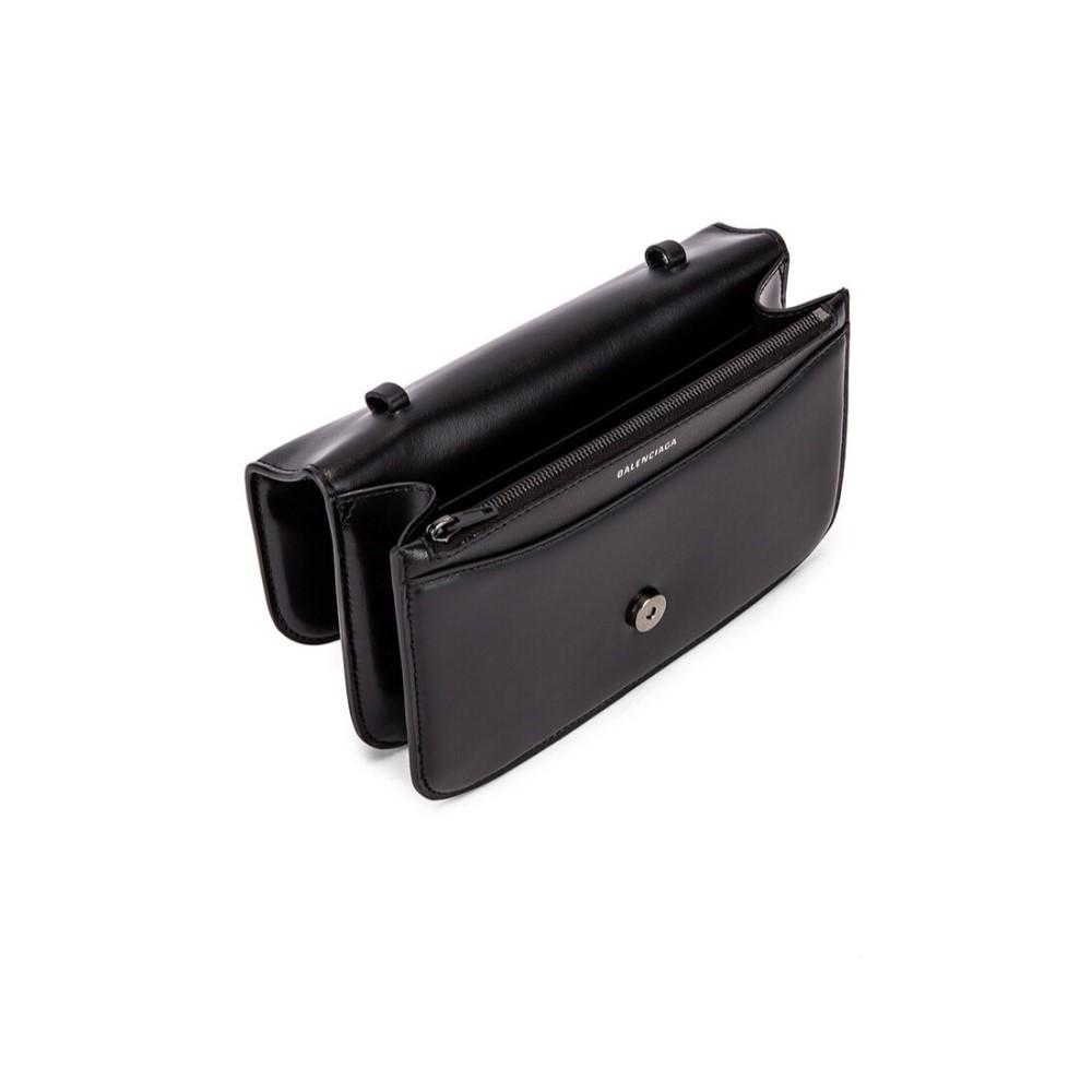 Balenciaga Black Shiny Calfskin Leather Chain Wallet Shoulder Bag 593615