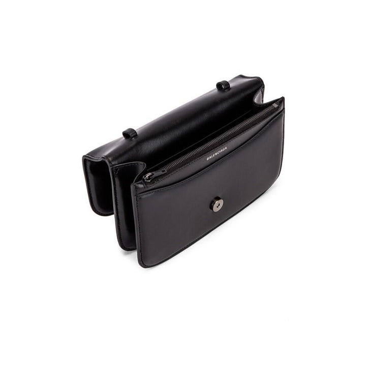 Balenciaga Black Shiny Calfskin Leather Chain Wallet Shoulder Bag 593615