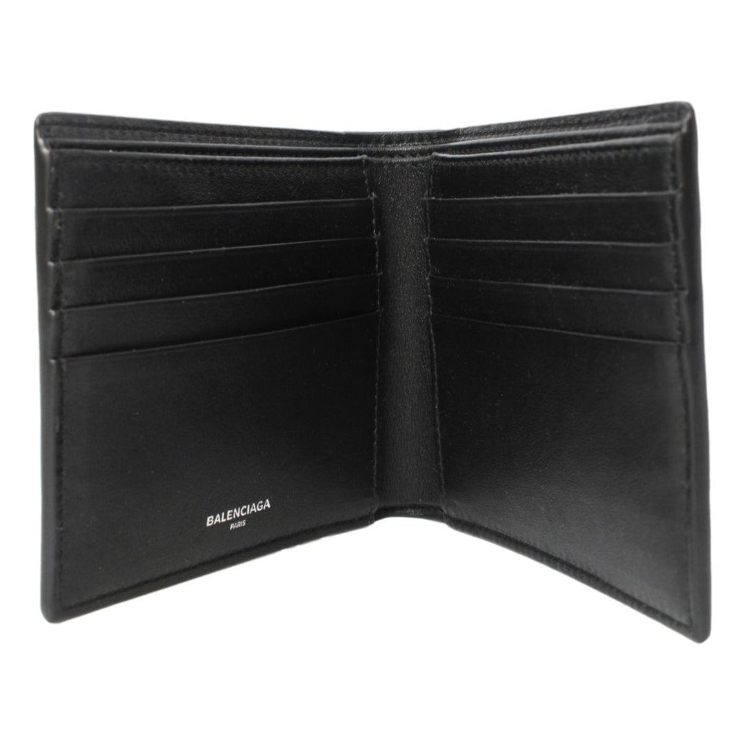 Balenciaga Cash Black Calfskin Leather Perforated Bifold Wallet 436118