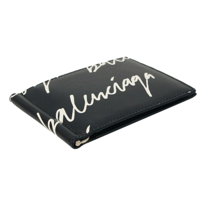 Balenciaga Cash Black Leather Scribble Logo Money Clip Wallet 625819