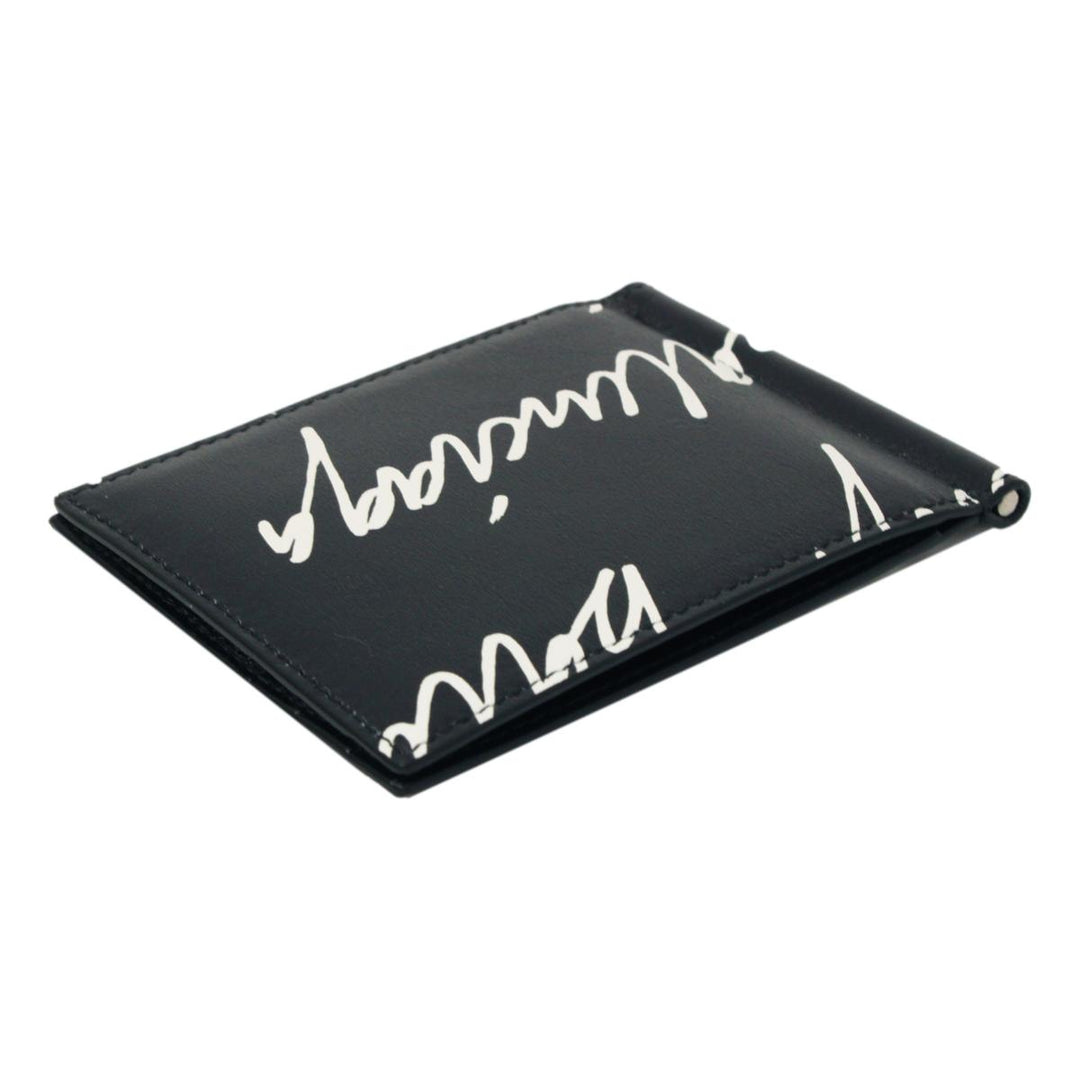 Balenciaga Cash Black Leather Scribble Logo Money Clip Wallet 625819