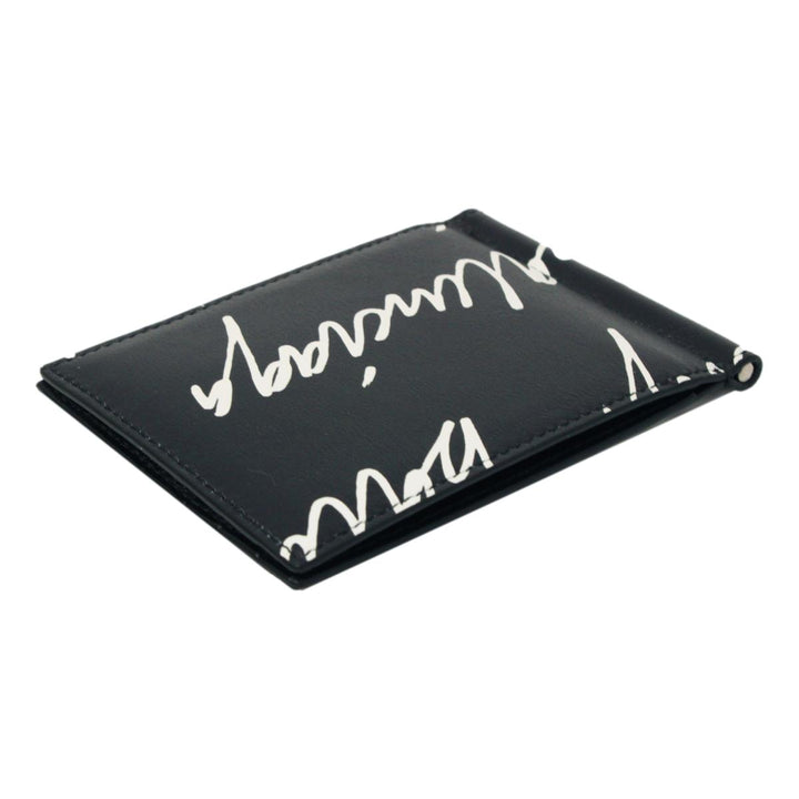 Balenciaga Cash Black Leather Scribble Logo Money Clip Wallet 625819