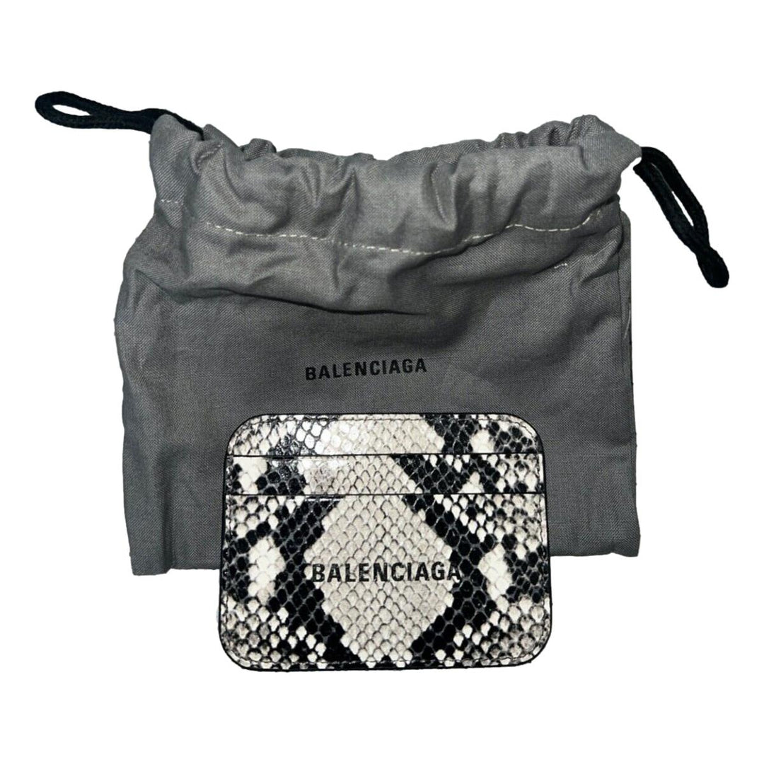 Balenciaga Cash Grey Python Print Leather Credit Card Wallet 593812