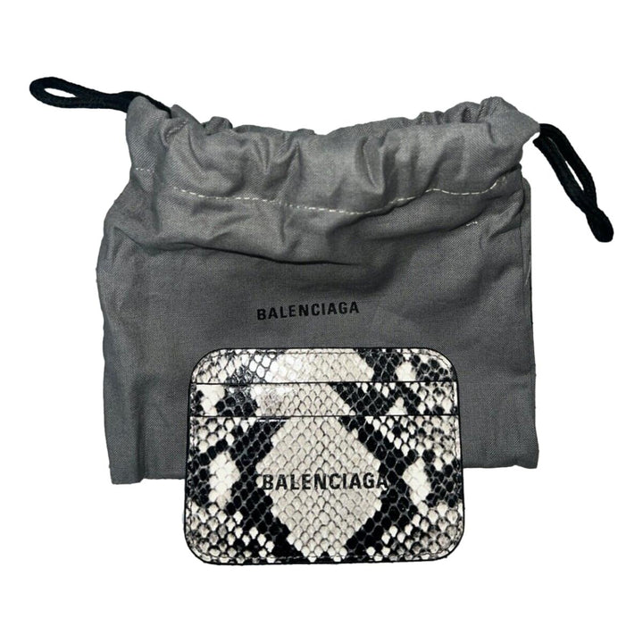 Balenciaga Cash Grey Python Print Leather Credit Card Wallet 593812