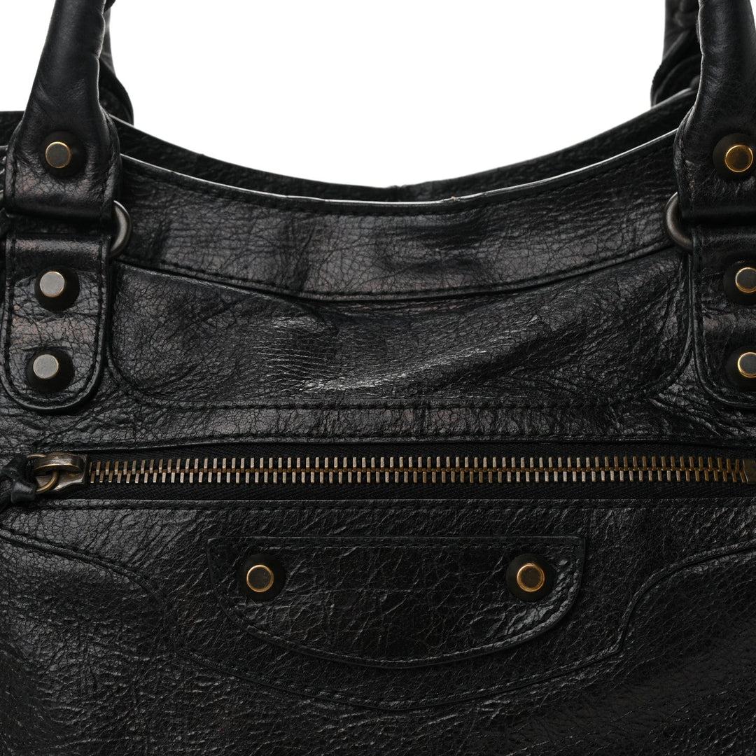 Balenciaga Classic City Black Arena Leather Logo Strap Satchel 505550