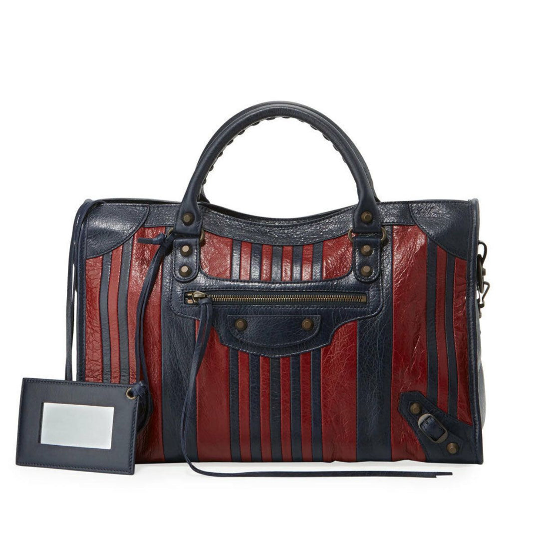 Balenciaga Classic City Marine Bordeaux Stripe Small Satchel Bag 431621