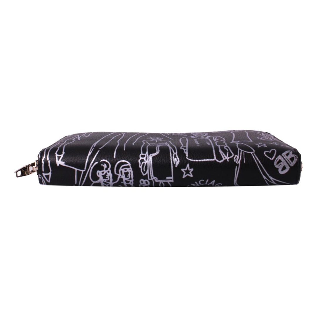 Balenciaga Everyday Black Calfskin Tattoo Print Zip Around Wallet 490625