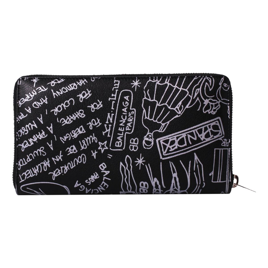 Balenciaga Everyday Black Calfskin Tattoo Print Zip Around Wallet 490625