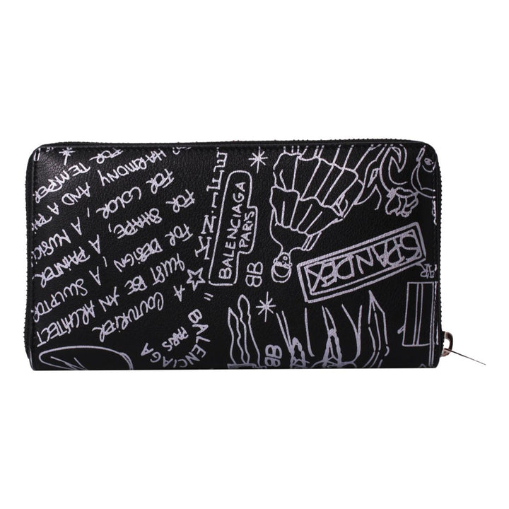 Balenciaga Everyday Black Calfskin Tattoo Print Zip Around Wallet 490625
