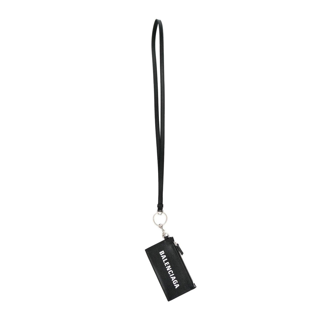 Balenciaga Cash Black Leather Lanyard Card Holder Wallet 594548
