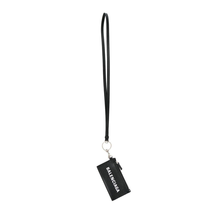 Balenciaga Cash Black Leather Lanyard Card Holder Wallet 594548