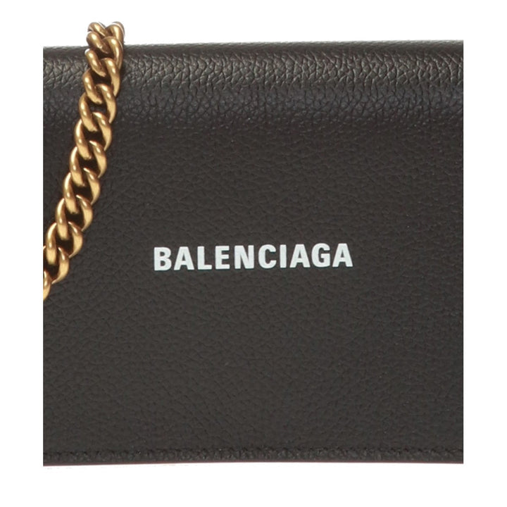 Balenciaga Everyday Black Leather Logo Chain Wallet Bag 593784