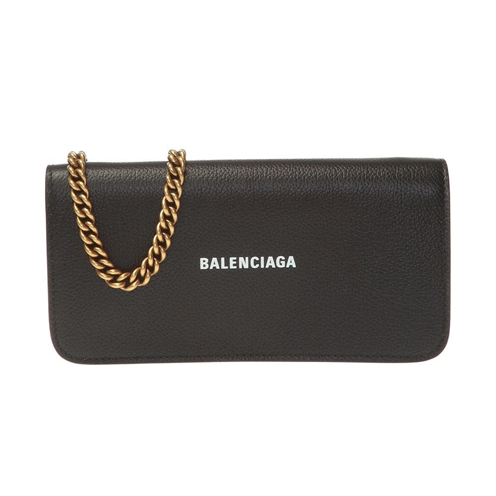 Balenciaga Everyday Black Leather Logo Chain Wallet Bag 593784