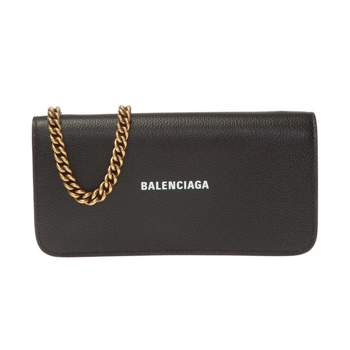 Balenciaga Everyday Black Leather Logo Chain Wallet Bag 593784