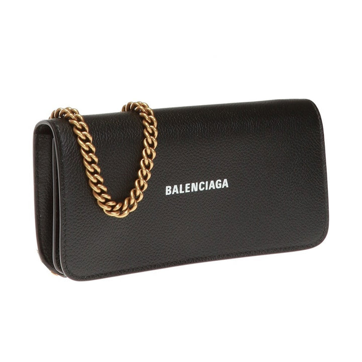 Balenciaga Everyday Black Leather Logo Chain Wallet Bag 593784