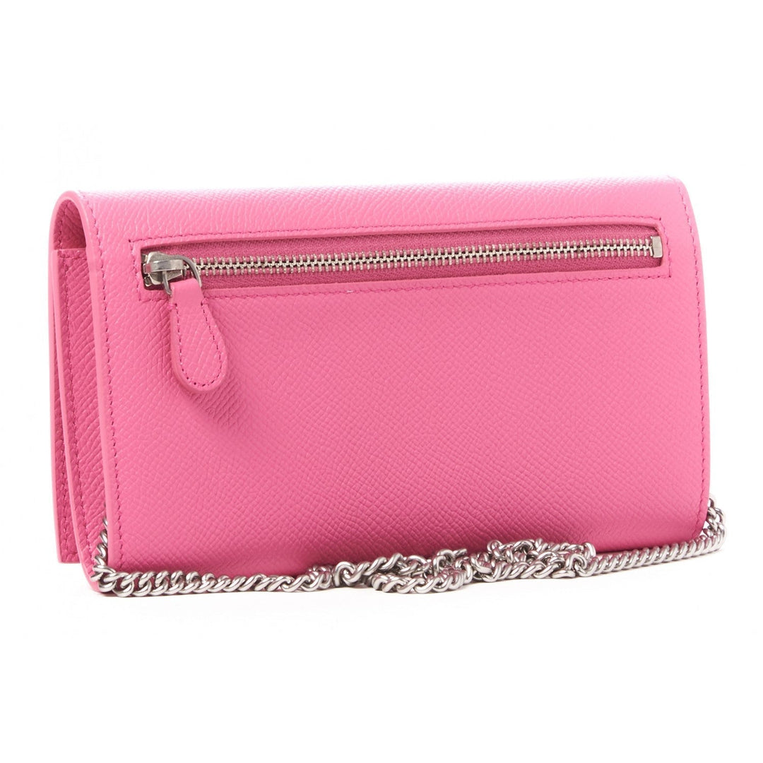 Balenciaga Ville Pink Leather Logo Chain Wallet Bag 579309