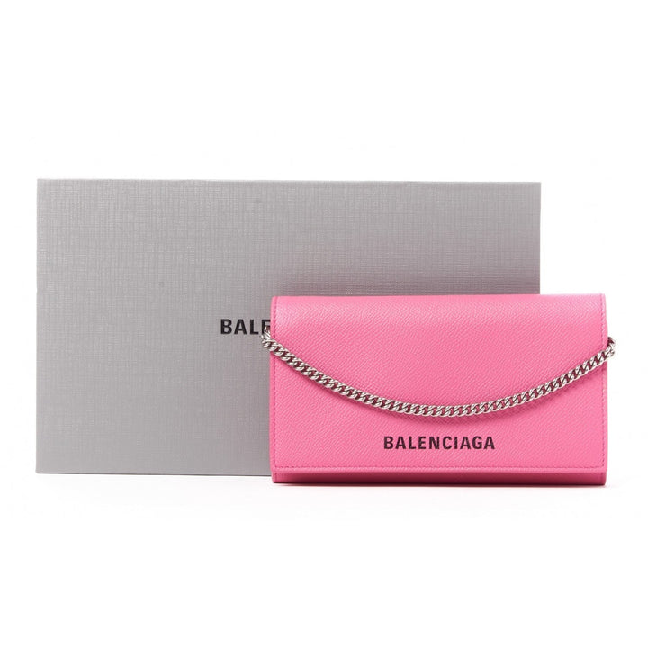 Balenciaga Ville Pink Leather Logo Chain Wallet Bag 579309