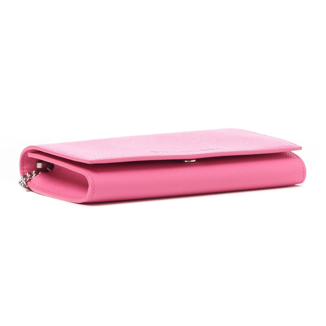 Balenciaga Ville Pink Leather Logo Chain Wallet Bag 579309