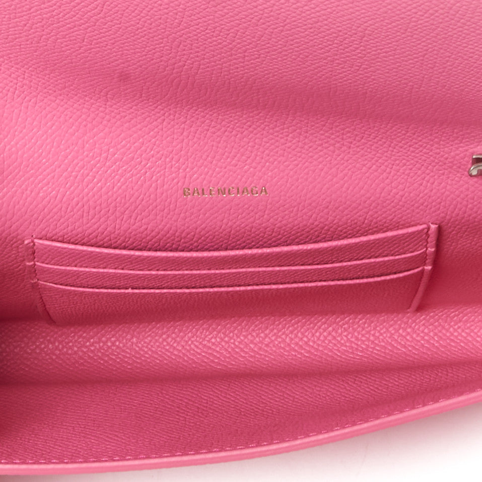 Balenciaga Ville Pink Leather Logo Chain Wallet Bag 579309