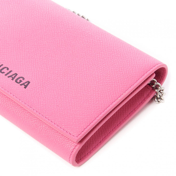 Balenciaga Ville Pink Leather Logo Chain Wallet Bag 579309