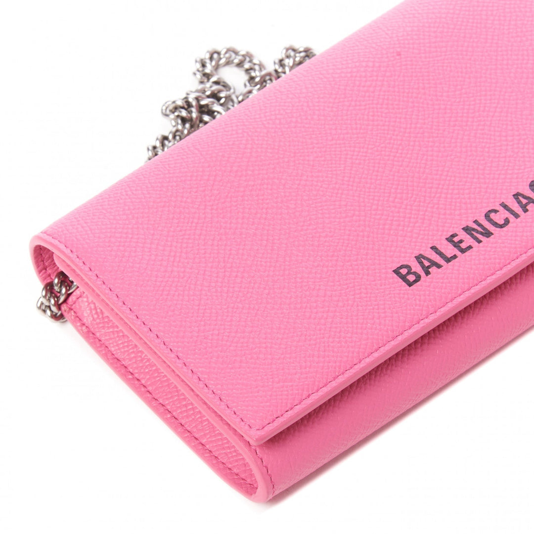 Balenciaga Ville Pink Leather Logo Chain Wallet Bag 579309