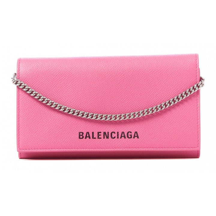 Balenciaga Ville Pink Leather Logo Chain Wallet Bag 579309