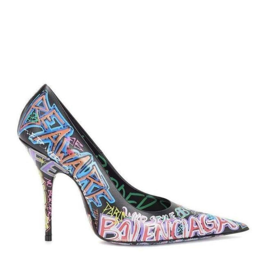 Balenciaga-Graffiti-printed Leather Pumps - Runway Catalog