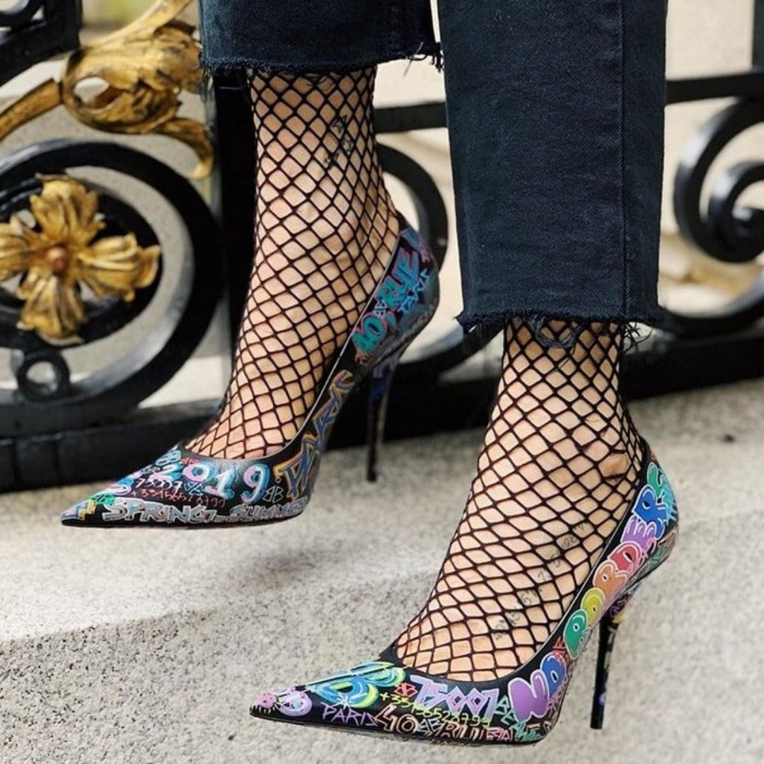 Graffiti-printed Leather Pumps