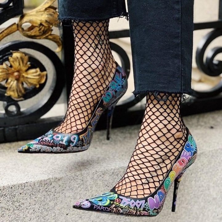 Graffiti-printed Leather Pumps