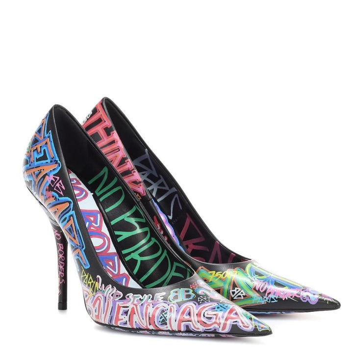 Graffiti-printed Leather Pumps