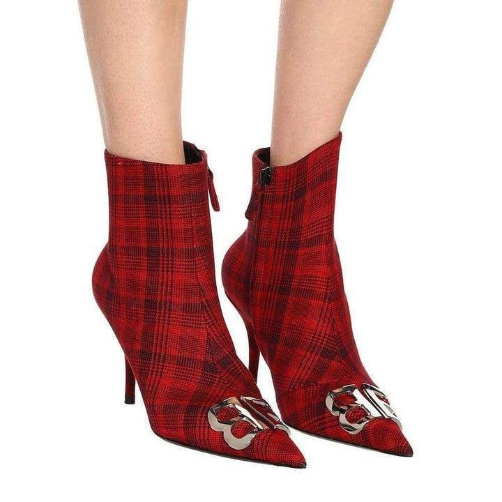 Logo Plaid Canvas Ankle Boots