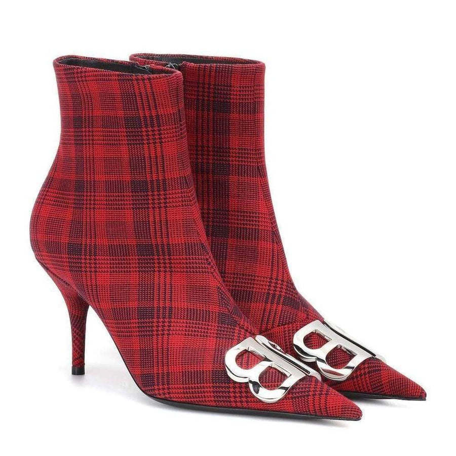 Balenciaga-Logo Plaid Canvas Ankle Boots - Runway Catalog