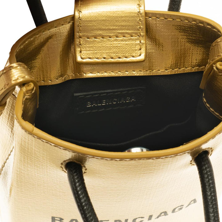Balenciaga Gold Calfskin Leather Shopper Cross Body Bag 593826