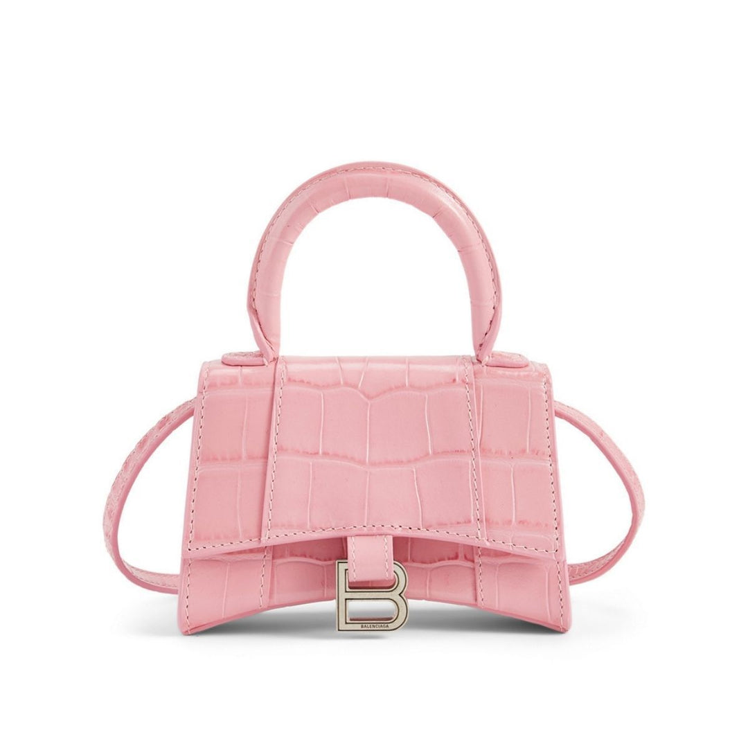 Balenciaga-Mini Hourglass Croc-Embossed Leather Bag in Pink - Runway Catalog