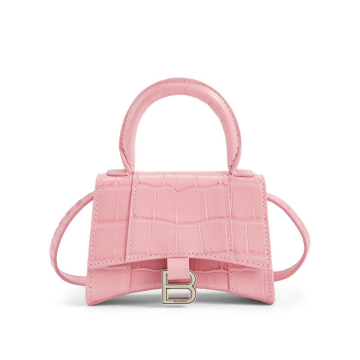 Balenciaga-Mini Hourglass Croc-Embossed Leather Bag in Pink - Runway Catalog
