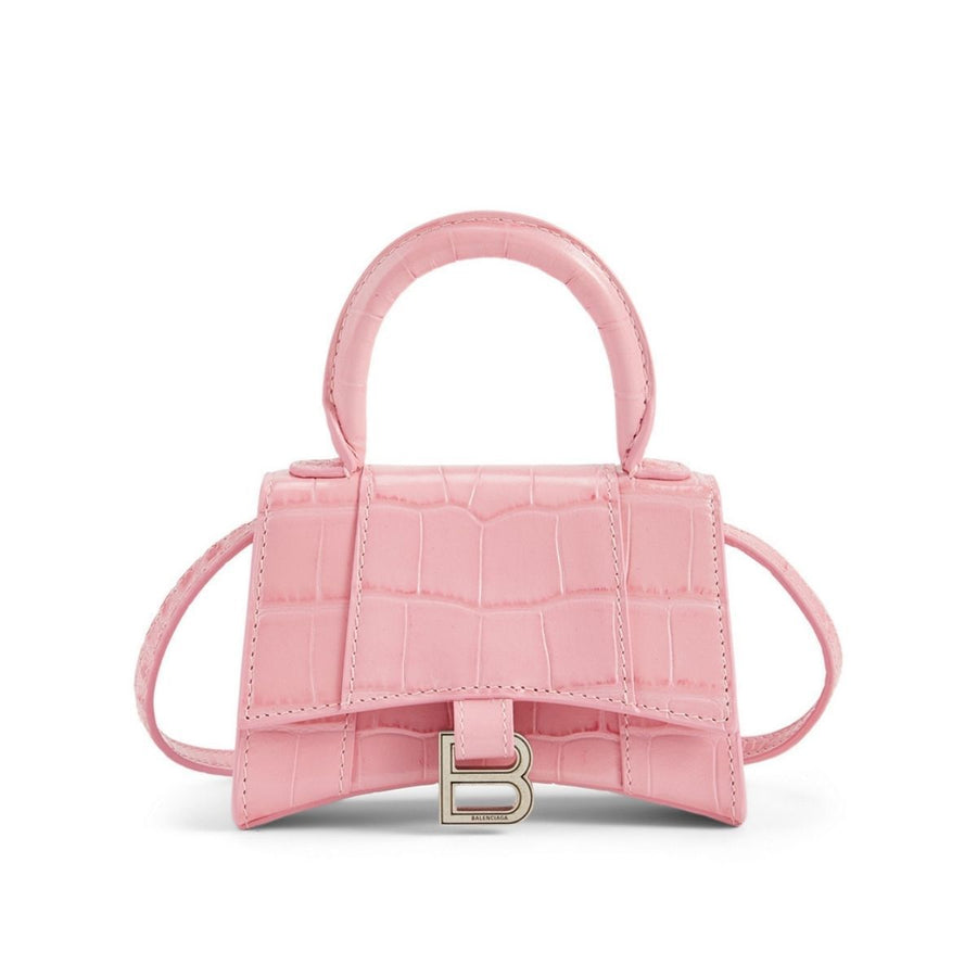 Balenciaga-Mini Hourglass Croc-Embossed Leather Bag in Pink - Runway Catalog