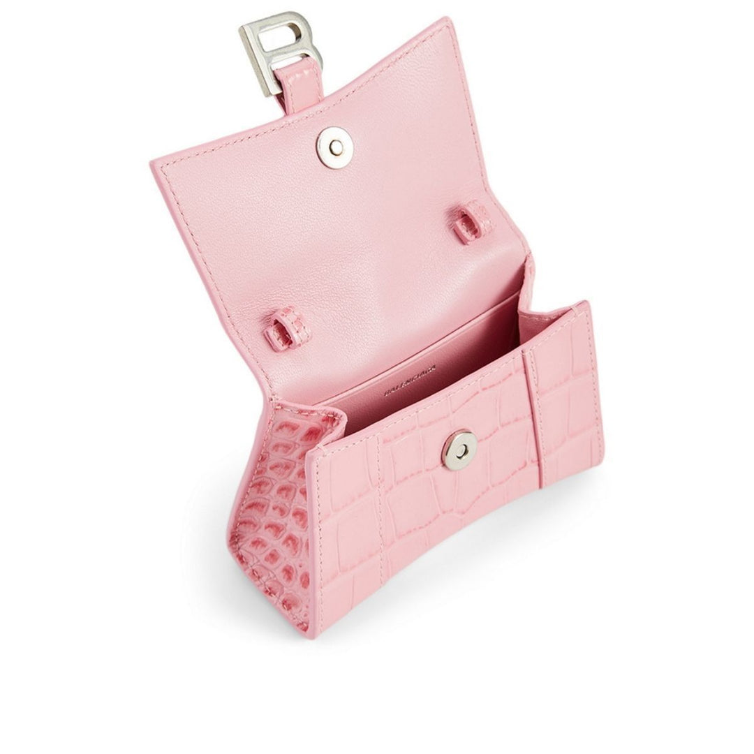 Mini Hourglass Croc-Embossed Leather Bag in Pink