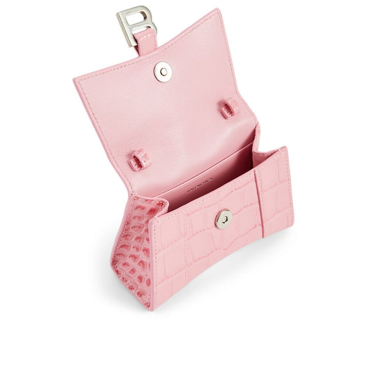 Mini Hourglass Croc-Embossed Leather Bag in Pink