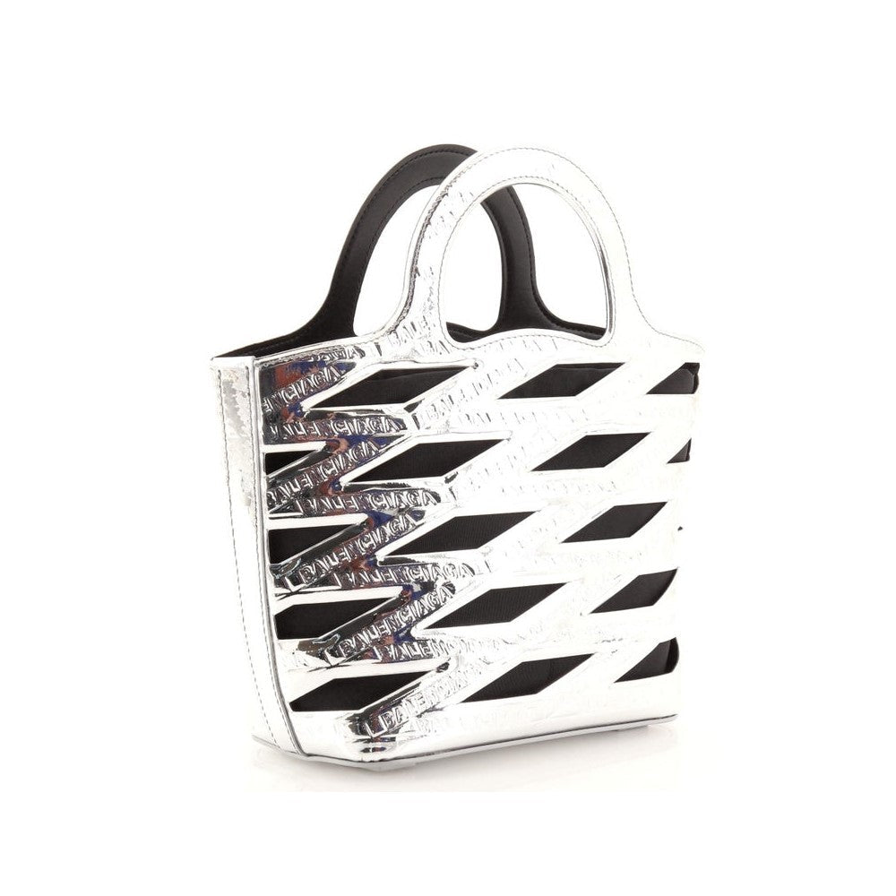 Balenciaga Neo Basket Metallic Silver Leather Small Satchel Bag 630708