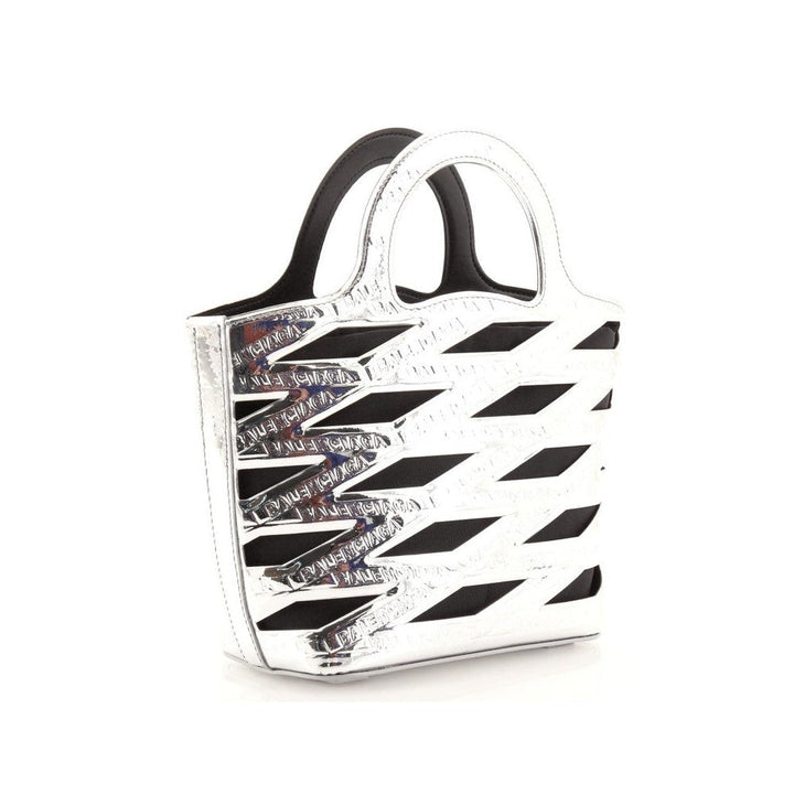 Balenciaga Neo Basket Metallic Silver Leather Small Satchel Bag 630708
