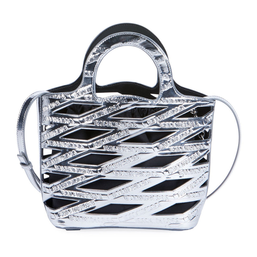 Balenciaga Neo Basket Metallic Silver Leather Small Satchel Bag 630708