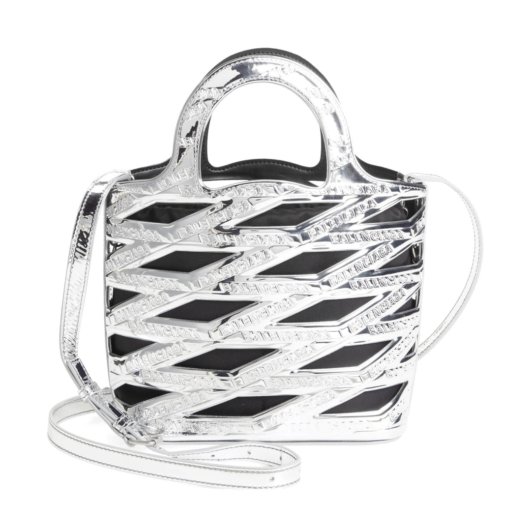 Balenciaga Neo Basket Metallic Silver Leather Small Satchel Bag 630708