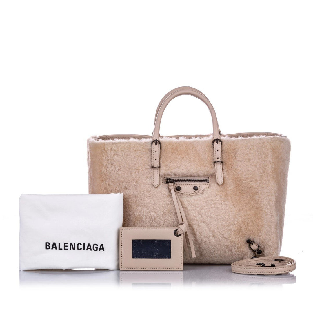 Balenciaga Papier Merino Lamb Wool Tapioca Beige Satchel 410238