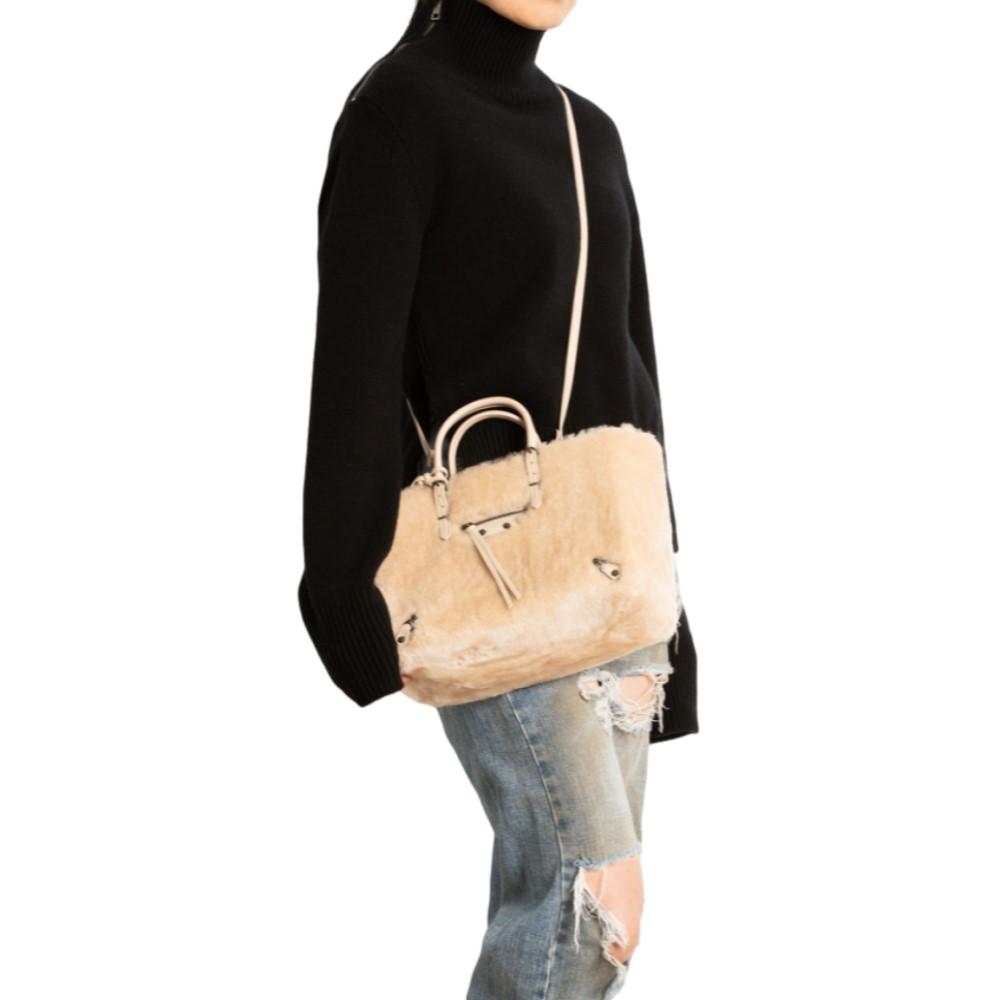 Balenciaga Papier Merino Lamb Wool Tapioca Beige Satchel 410238